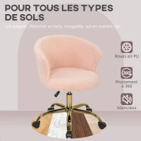 Vinsetto Chaise de bureau, fauteuil de bureau ergonomique réglable en hauteur, siège pivotante, piètement en acier, rose(m-6)