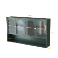 Armoire murale avec quatre portes en verre et étagère, pour cuisine, salon, salle de bain, 120x23x70 cm, Vert foncé(m-3)