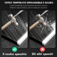 HOMCOM Specchio da Bagno con Luce LED a 3 Colori e Funzione Memory, in Vetro Temperato, 70x50x3 cm, Argento(m-7)