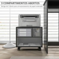 HOMCOM Móvel para Impressora com Rodas Suporte para Impressora com Compartimentos Abertos para Escritório Estúdio 40x30x36 cm Preto(m-4)