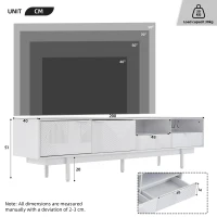 Modern Bohemian TV Entertainment Center with Cabinet and Drawers, Geometric Lines TV Stand for 90 Inch TVs, 200L x 40W x 51H cm, White(m-3)