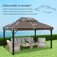 Outsunny Toldo de Recambio 4x3 m con Techo Doble con Orificios de Drenaje y Protección UPF30+ Crema Solo Toldo NO Incluye Marco(m-3)
