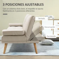 HOMCOM Sofá Cama 3 Plazas con Respaldo Ajustable de 3 Niveles Reposabrazos Desmontable 181x77x78 cm Beige(m-5)
