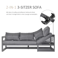 Outsunny 3-tlg. Gartengarnitur Gartenmöbel-Set mit Breitem Sitz, 4-stufig verstellbar Gartenliege Gartenset Sitzgruppe mit Beistelltisch Sofa mit Kissen Outdoor Aluminium Grau(m-7)