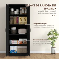 HOMCOM Buffet cuisine, meuble cuisine rangement avec double porte et 2 étagères réglables, 60 x 40 x 160 cm, noir(m-4)