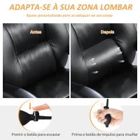 HOMCOM Cadeira de Escritório com Suporte Lombar Inflável Estofada em PU e Encosto Reclinável 65x76x113-121 cm Preto(m-4)