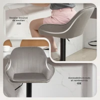 HOMCOM Lot de 2 tabourets de bar, chaises de bar en velours avec dossier, repose-pieds, hauteur réglable et pivotante gris(m-7)