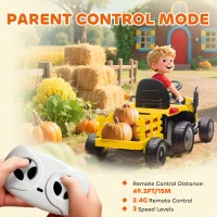 AIYAPLAY 12V Ride on Tractor and Trailer with Remote Control, Music, Shifter, Start-Up Sound, for Kids Ages 3-8 Years, Yellow(m-6)