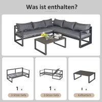 Outsunny 3-tlg. Gartengarnitur Gartenmöbel-Set mit Breitem Sitz, 4-stufig verstellbar Gartenliege Gartenset Sitzgruppe mit Beistelltisch Sofa mit Kissen Outdoor Aluminium Grau(m-6)