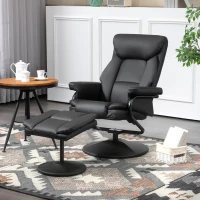 HOMCOM Swivel Recliner Chair with Footstool, PU Leather Recliner Armchair with Ottoman, Steel Base, Upholstered Reclining Chair for Living Room, Bedroom, Office, Black(m-2)
