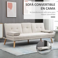 HOMCOM Sofá Cama 3 Plazas con Respaldo Ajustable de 3 Niveles Reposabrazos Desmontable 181x77x78 cm Beige(m-4)