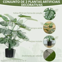HOMCOM Conjunto de 2 Plantas Artificiais Decorativas 65 cm Plantas Artificiais com Vaso e Folhas para Interior Verde(m-4)