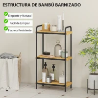 HOMCOM Estantería de Baño de Bambú con 3 Baldas Abiertas Diseño de Lamas y Estructura de Acero 41,5x21,5x77,5 cm Natural(m-5)