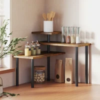 HOMCOM Raft de Bucătărie cu 3 Nivele Rotative Economisitor de Spațiu din Lemn și Oțel, 40x10x36.5 cm, Maro Rustic(m-2)