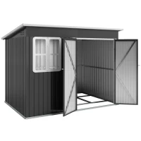 Outsunny 8.5 x 6ft Storage Shed Galvanised Steel Garden Shed, Metal Shed with Foundation Kit, Window, Lockable Wide Doors and Air Vents for Outdoor Patio, Dark Grey(m-11)