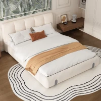 4ft6 Upholstered Double Bed with Durable Frame, Soft Headboard, Sturdy Slats, Velvet Bed for Adults, Teenagers, 213L x 152W x 89H cm, White(m-5)