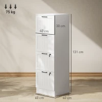 HOMCOM Mobile per ufficio in legno con 4 cassetti e serratura, barre di sospensione regolabili, 40 x 40 x 131 cm, Bianco(m-3)