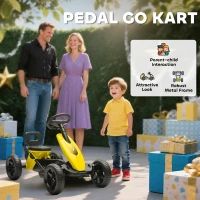 AIYAPLAY Pedal Go Kart for Kids 2-5 Years, with Silent EVA Wheels, Metal Frame, Yellow(m-4)