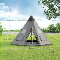 Outsunny 6 Men Tipi Tent with Carry Bag - Grey(m-3)