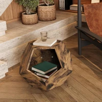 Niche pour chat polygonale avec veinure de bois, table d'appoint pour le canapé, 66x66x53 cm, Marron(m-5)