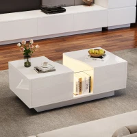 Modern Coffee Table with 2 Storage Drawers, High Gloss Finish, Customisable LED Lights, Ideal for Living Room, 100L x 50W x 35H cm, White(m-1)