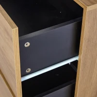 Modern Sideboard with 3 Drawers, LED Lighting, Storage Cabinet with Adjustable Glass Shelves, 140L x 40W x 80H cm, Black+Brown(m-9)