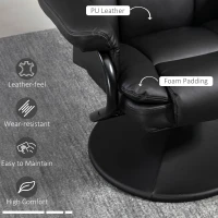 HOMCOM Swivel Recliner Chair with Footstool, PU Leather Recliner Armchair with Ottoman, Steel Base, Upholstered Reclining Chair for Living Room, Bedroom, Office, Black(m-5)