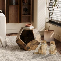 Niche pour chat polygonale avec veinure de bois, table d'appoint pour le canapé, 66x66x53 cm, Marron(m-4)