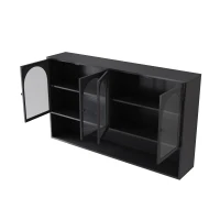 Armadietto a muro con quattro ante in vetro e ripiano, per cucina, soggiorno, bagno, 120x23x70 cm, Nero(m-11)