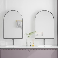Armadietto a specchio ad arco con cornice in metallo, per bagno, soggiorno e camera da letto, 91x61x12 cm, Nero(m-6)