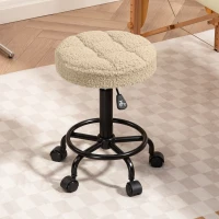 HOMCOM Taburete Giratorio Redondo Taburete con Ruedas Altura Regulable 50-66 cm Asiento Tapizado en Tejido de Borreguito Marrón(m-7)