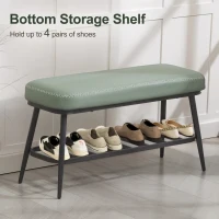 HOMCOM PU Leather Shoe Storage Bench - Green(m-5)
