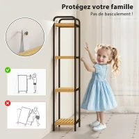 HOMCOM Étagère salle de bain étagère de rangement 4 niveaux étroite autoportante bambou 1,5 x 21,5 x 106 cm effet bois naturel(m-7)
