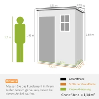 Outsunny Gereedschapsschuur Kunststof 1,14m² 151 x 92 x 193cm Gereedschapsschuur met Lessenaarsdak Bodem Raam Grijs(m-3)