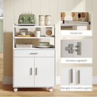 HOMCOM Mobile Microonde in Legno con Cassetto, Armadietto a 2 Ante e 2 Ripiani, 59x40x92 cm, Bianco(m-7)