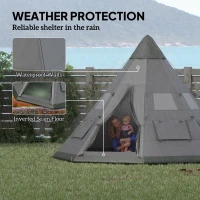 Outsunny 6 Men Tipi Tent with Carry Bag - Grey(m-6)