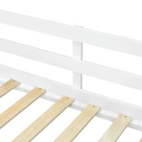 3ft Children's Bed with 2 Storage Drawers, Safety Guardrail, MDF and Pinewood Frame, Roof Design, 201.5L x 95W x 212H cm, White+Natural(m-10)