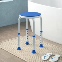 HOMCOM 360° Swivel Shower Chair, Height Adjustable Aluminium Shower Stool with Non-Slip Feet for Disabled, Elderly, Blue(m-2)