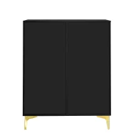 Elegant Sideboard with Adjustable Shelves, Gold-Plated Details, Shoe Cabinet with Push-to-Open Design, 83L x 35W x 101H cm, Black(m-13)
