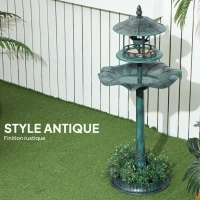 Outsunny Bain d'oiseaux abreuvoir pour oiseaux jardinière 3 en 1 Ø 50 x 113 cm polypropylène vert-de-gris(m-7)