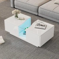 Modern Coffee Table with 2 Storage Drawers, High Gloss Finish, Customisable LED Lights, Ideal for Living Room, 100L x 50W x 35H cm, White(m-6)