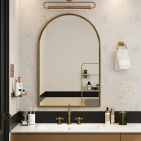 Specchio da parete ad arco con cornice in ferro, specchio da trucco per bagno, 61x2,5x91 cm, Oro(m-1)