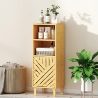 HOMCOM Meuble de salle de bain, meuble de rangement avec 1 placard, 2 compartiment ouvert, 32 x 30 x 90 cm, effet bois naturel(m-7)