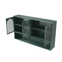 Armoire murale avec quatre portes en verre et étagère, pour cuisine, salon, salle de bain, 120x23x70 cm, Vert foncé(m-11)