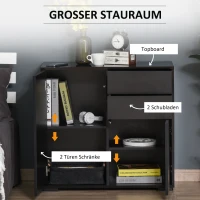 HOMCOM Aufbewahrungsschrank mit 2 Schubladen, 2 Türen, mit Kippschutz, für Wohnzimmer, Schlafzimmer, 79 x 36 x 74 cm, Schwarz(m-4)