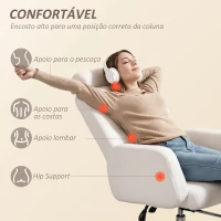 HOMCOM Cadeira de Escritório com Apoio para Pés Estofada em Borreguito e Encosto Reclinável  67x74x107-115 cm Creme(m-4)