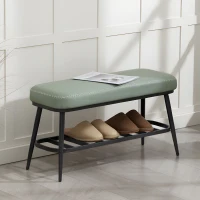 HOMCOM PU Leather Shoe Storage Bench - Green(m-2)