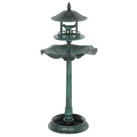 Outsunny Baño de pájaros bebedero para pájaros jardinera 3 en 1 Ø 50 x 113 cm polipropileno verde grisáceo(m-7)