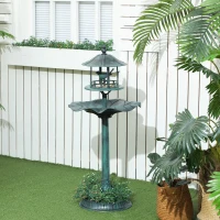 Outsunny Baño de pájaros bebedero para pájaros jardinera 3 en 1 Ø 50 x 113 cm polipropileno verde grisáceo(m-2)