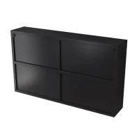 Armadietto a muro con quattro ante in vetro e ripiano, per cucina, soggiorno, bagno, 120x23x70 cm, Nero(m-12)